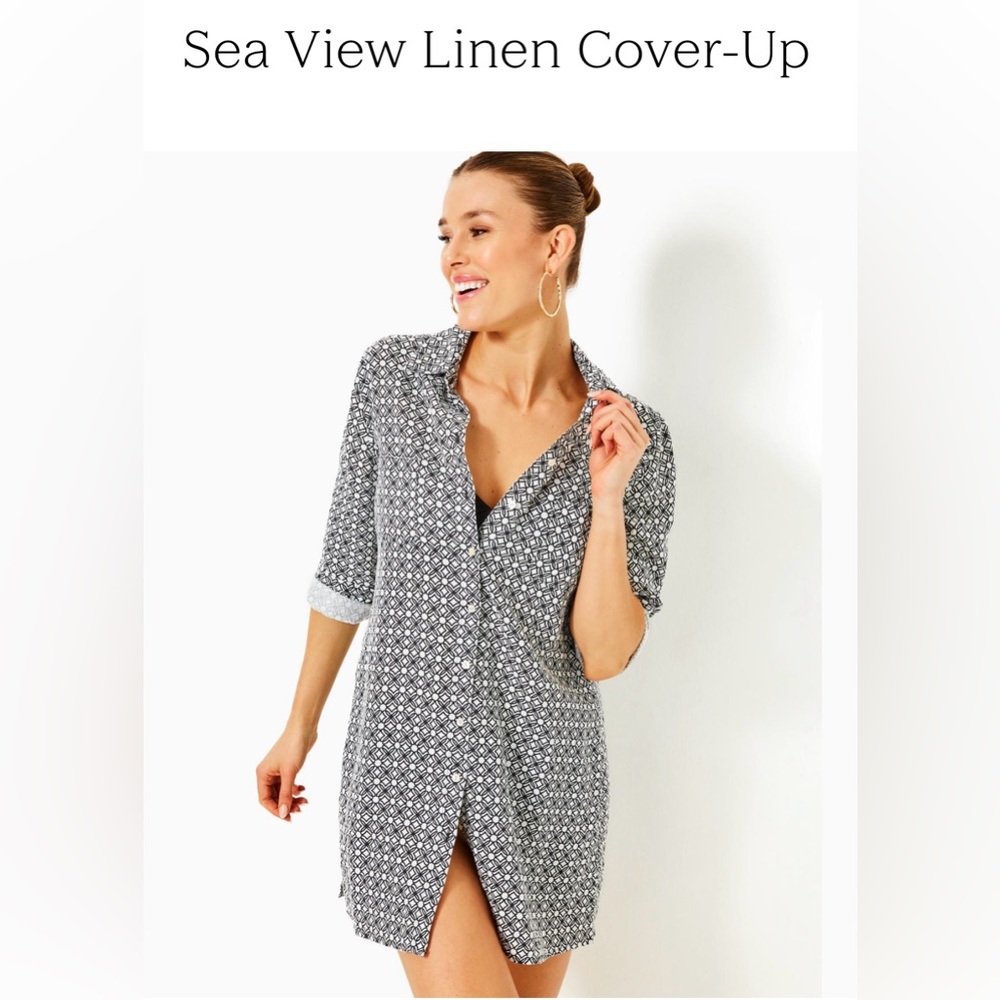 NEW Lilly Pulitzer Sea View Linen Coverup Shirt Sz XL NWT Onyx Butterfly Pattern